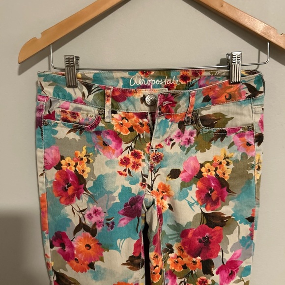NWOT AEROPOSTALE Ashley Ultra Skinny Floral Cotton Blend Women's Jeans SZ 00REG - Picture 3 of 7